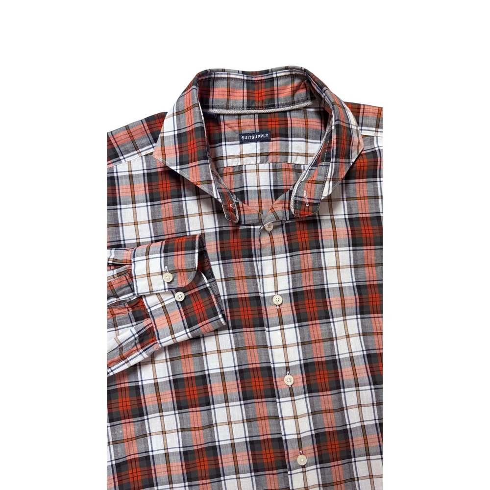 Suitsupply Monaco Washed Slim Fit Plaid Shirt  XL  Casual Modern Preppy Italian